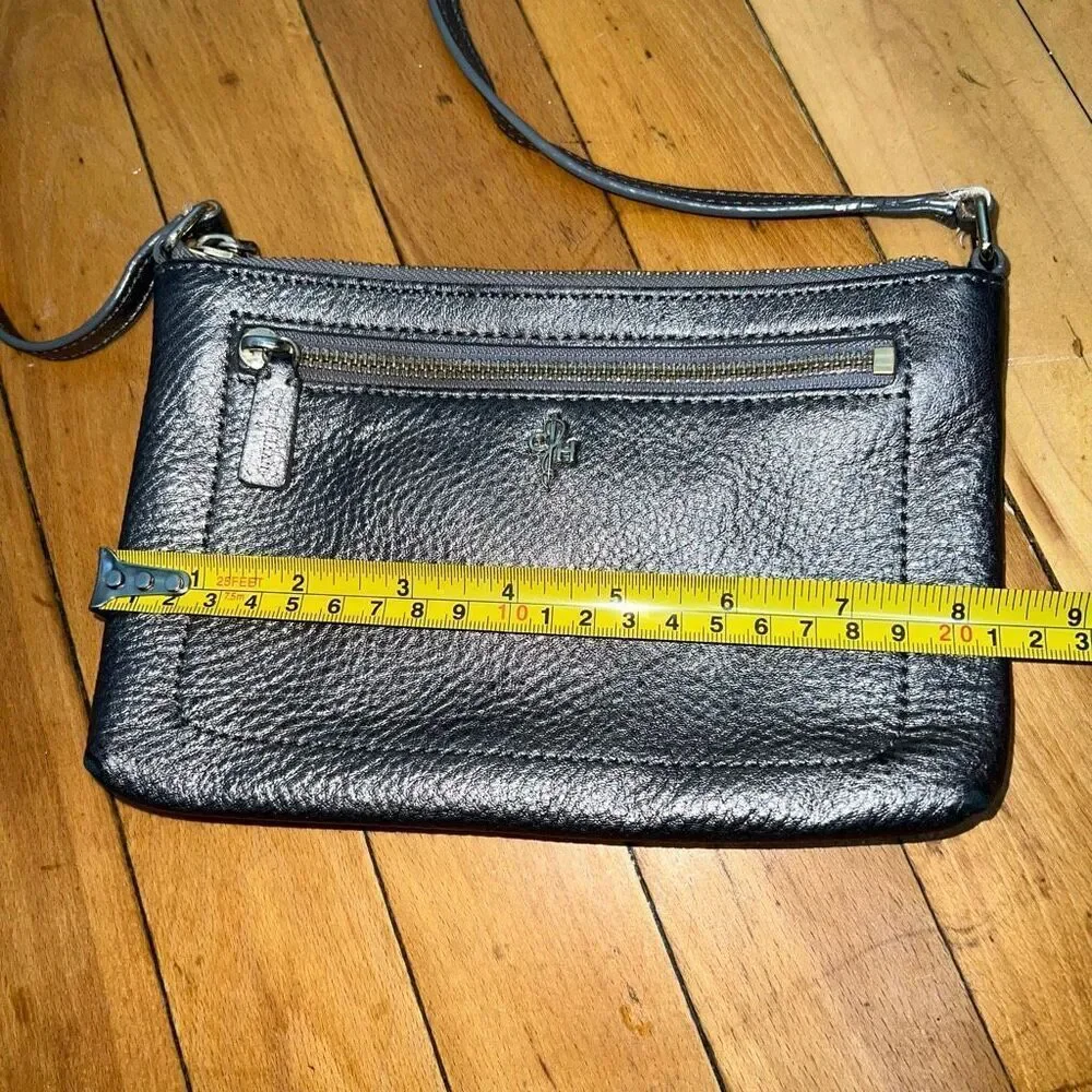 Cole Haan Gun Metal Small Crossbody Purse, Adjustable Buckle Long Strap Metallic